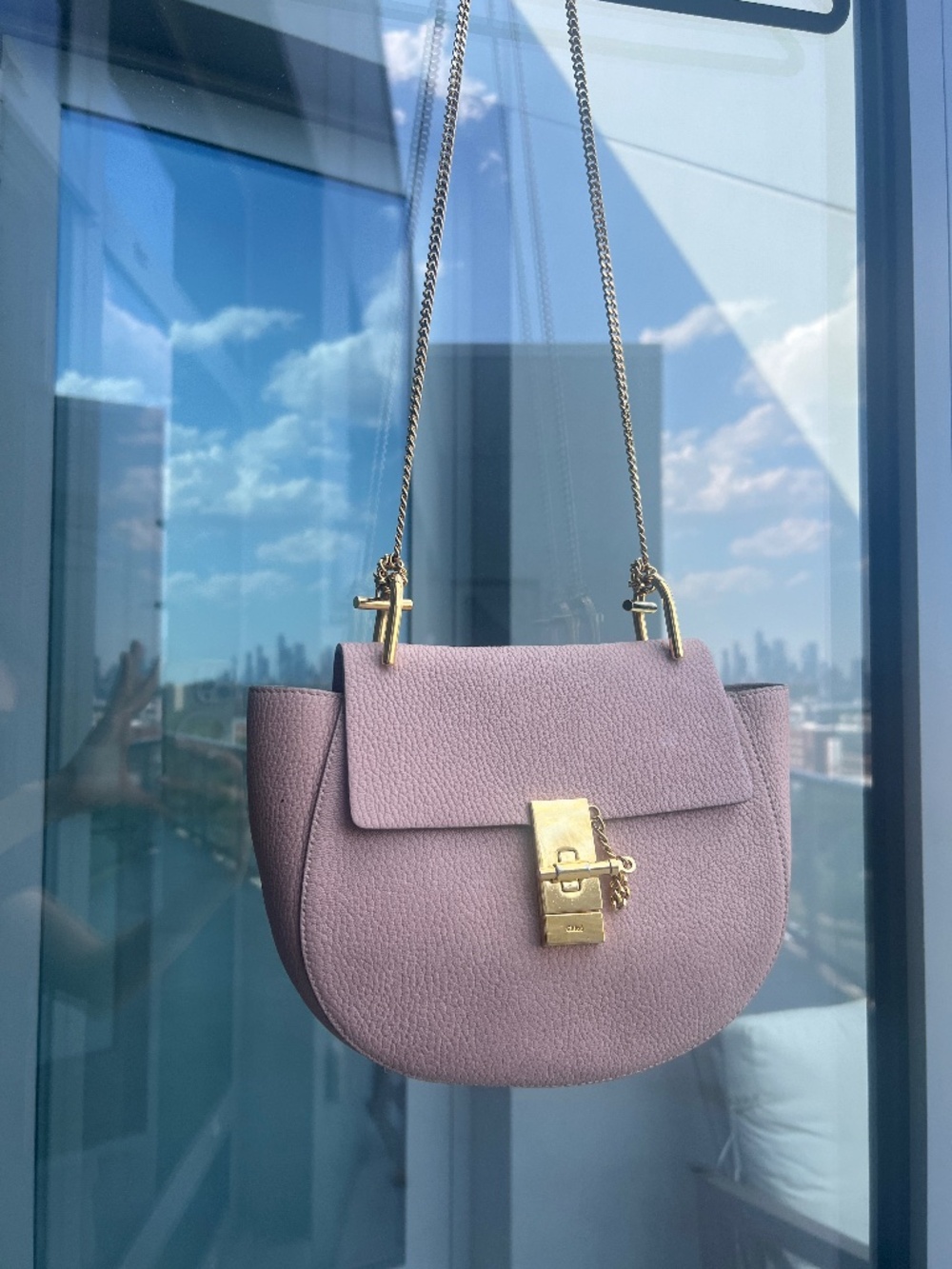 Chloe Grained Lambskin Drew Shoulder Bag Cement Pink